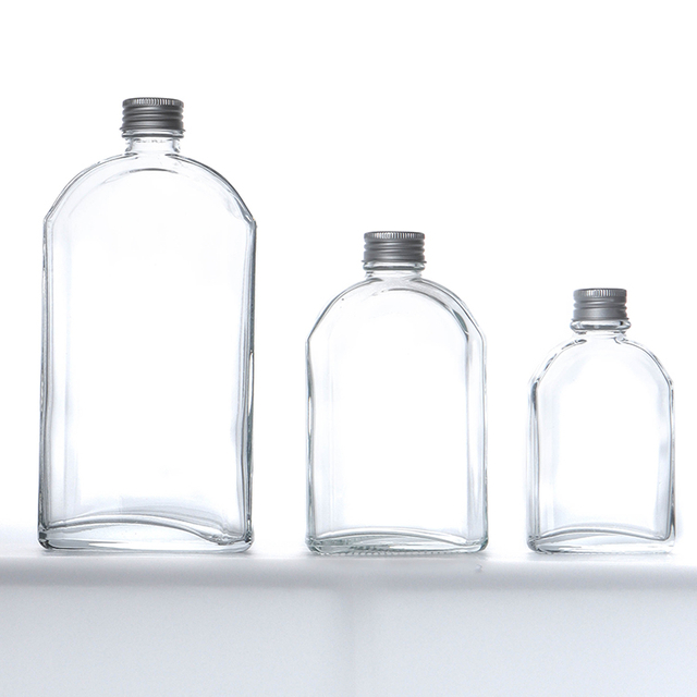 Flat Flask 200ml 350ml 500ml Cold Brew Coffee Juice Glass Wine Bottle With Aluminum Lid