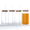 Custom Logo Can Shape Drinking Juice And Beer Glass Can Cola Cup with Bamboo Lid And Glass Straw