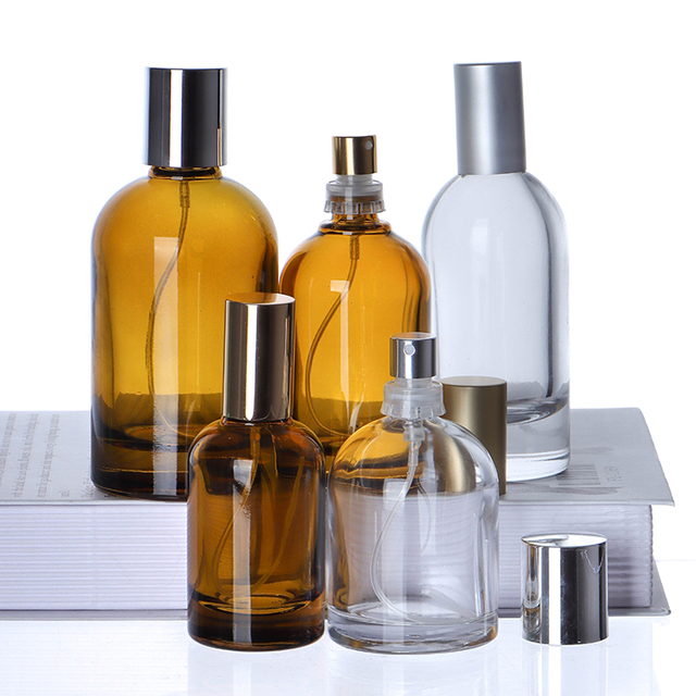 Manufacturer Custom Round Spray Bottle Perfume 30ml 50ml 100ml Amber Clear Unique Cosmetic Perfume Glass Bottle