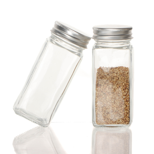 Customizable 120ml Square Spice Bottles Condiment Pot 4oz Glass Spice Jars Bottles With Bamboo Lids