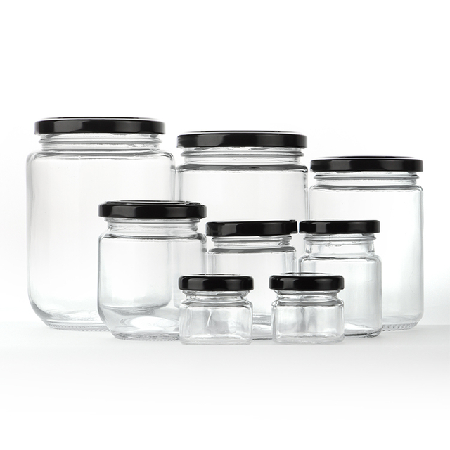 Custom clear straight side clear glass honey jars food container with metal lid honey jam round food grade glass jars