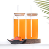 Custom Logo Can Shape Drinking Juice And Beer Glass Can Cola Cup with Bamboo Lid And Glass Straw