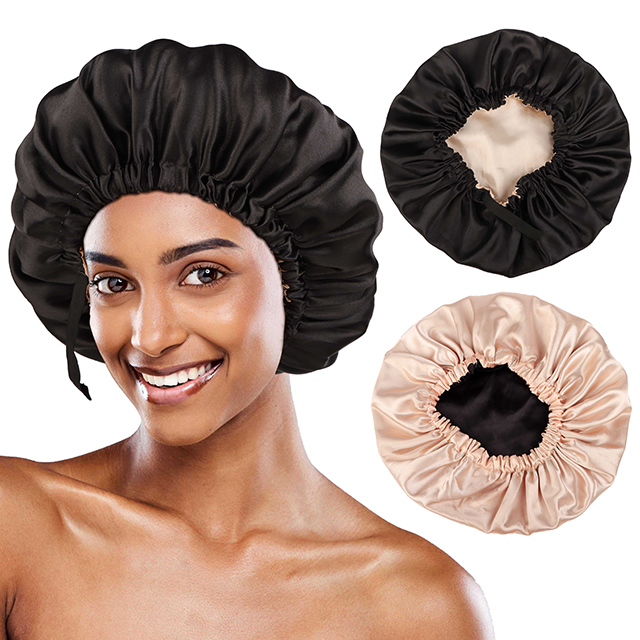 VAST Wholesale Custom Women Wide Elastic Band Silk Satin Night Sleeping Hair Cap Bonnets Hats with Customized Logo