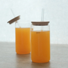 Custom Logo Can Shape Drinking Juice And Beer Glass Can Cola Cup with Bamboo Lid And Glass Straw