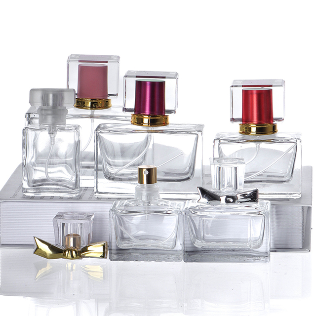 Wholesale Custom Logo 25ml 50ml 100ml Square Glass Perfume Bottle with Unique Stone Shaped Cap