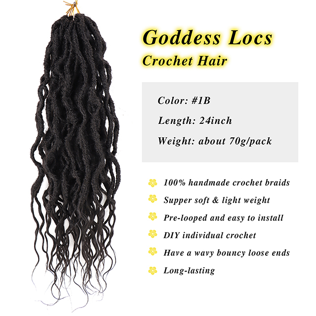 VAST Queen Locs Goddess Locs Crochet Hair with Curly Ends Synthetic Braiding Hair Extension for Women